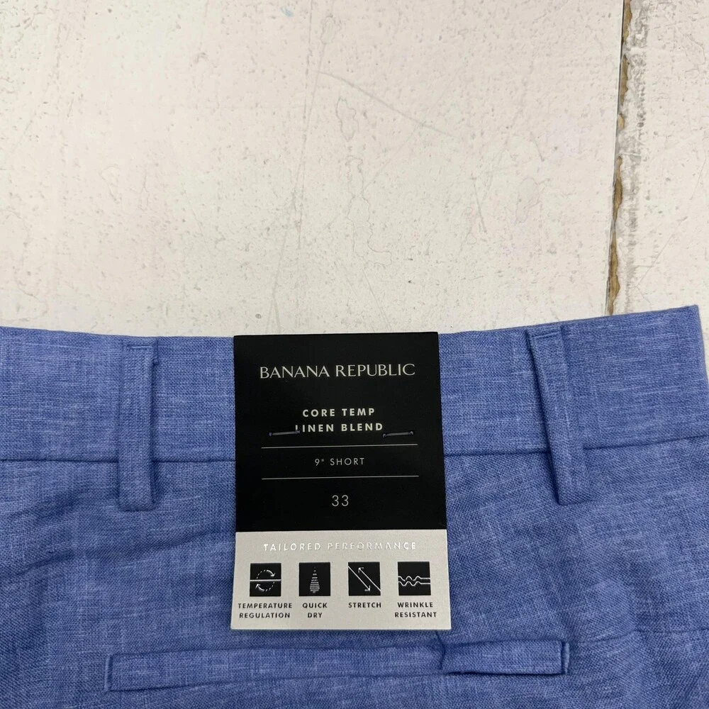 Banana Republic Shorts Mens 33 Blue Chino Core Temp Linen Blend 9 Inseam Casual
